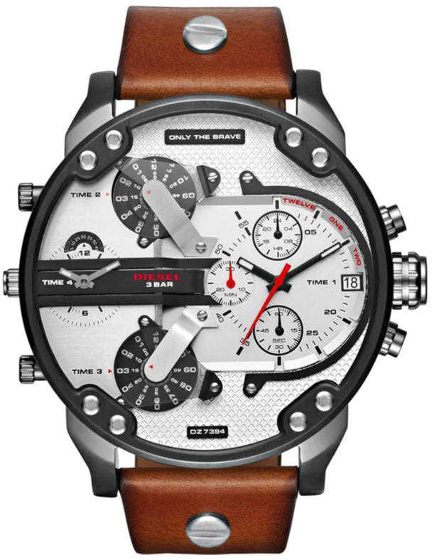Diesel DZ7394 Mr. Daddy 2.0 Chronograph Men's Watch – Silver Dial & Brown Leather Strap